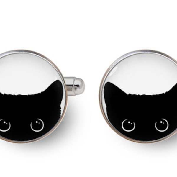 cat cufflinks,peeking cat cufflinks,black cat cufflinks,pet cufflinks,cat lovers,cat jewelry for men,black cat gifts for men -with gift box