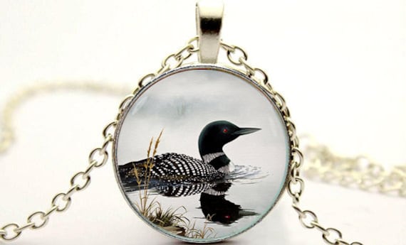loon necklace,loon jewelry,bird necklace,bird jewelry,gift for bird lover,loon art,loon gift -with Gift Box
