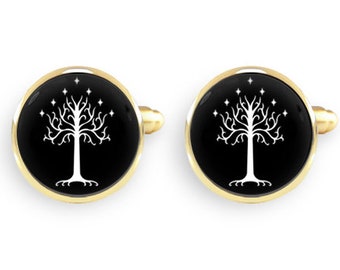 tree of gondor,white tree cufflinks,white tree of gondor,white tree of life,cufflinks personalised,father gifts birthday -with gift box