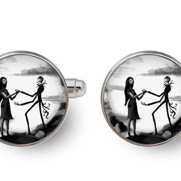 nightmare before christmas,jack and sally,Jack Skellington,Sally cufflinks,gift for groomsmen -with gift box