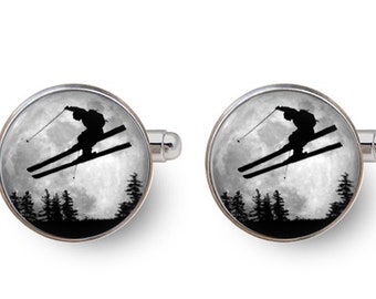 skiing cufflinks,skiing gifts for men,wedding cufflinks,groomsmen,personalized gift,best man -with gift box