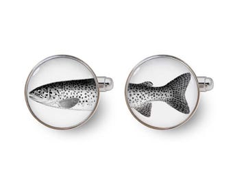 fishermen cufflinks,fish cufflinks,fishing cufflinks,black white cufflinks,gifts for fisherman,wedding gift for him -with Gift Box