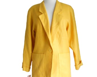 Vintage Blazer 1980s Womens Oversized Blazer Yellow Single Button and Fully Lined - Deadstock - New Old Stock by KGR brand- Size 4 - S