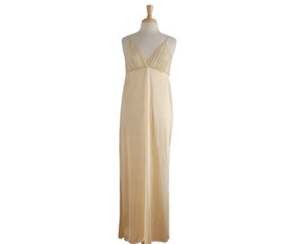 Vintage Nylon Lingerie Slip – Ivory Beige Lace Maxi, Size 38