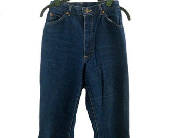 Jeansy Jeansowe 1980's Vintage High Waist Denim Damskie Ciemne Spranie - Rozmiar 9 - Jeansy Jeansowe Proste Nogawki