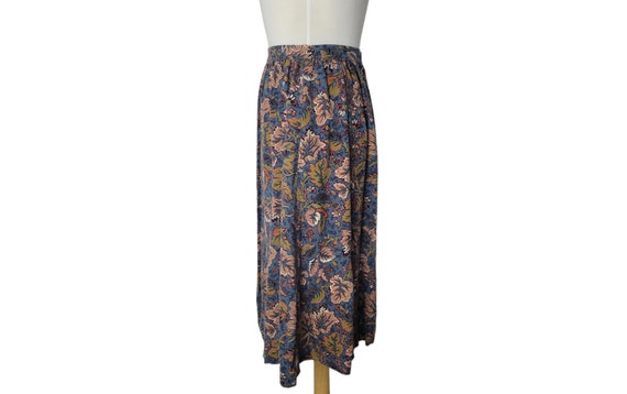 Vintage Floral Skirt Blue Green and Brown Print w… - image 3