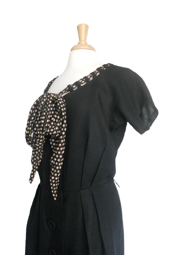 Vintage Dress Linen Black Large Button Down Desig… - image 3