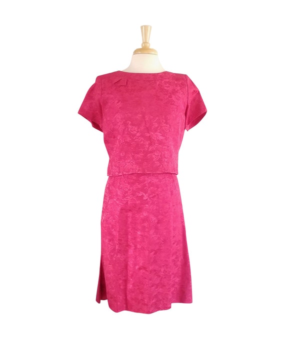 Vintage Skirt Suit Women's 1960s Bright Pink Flor… - image 3