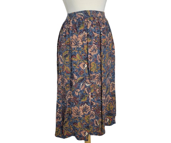 Vintage Floral Skirt Blue Green and Brown Print w… - image 2
