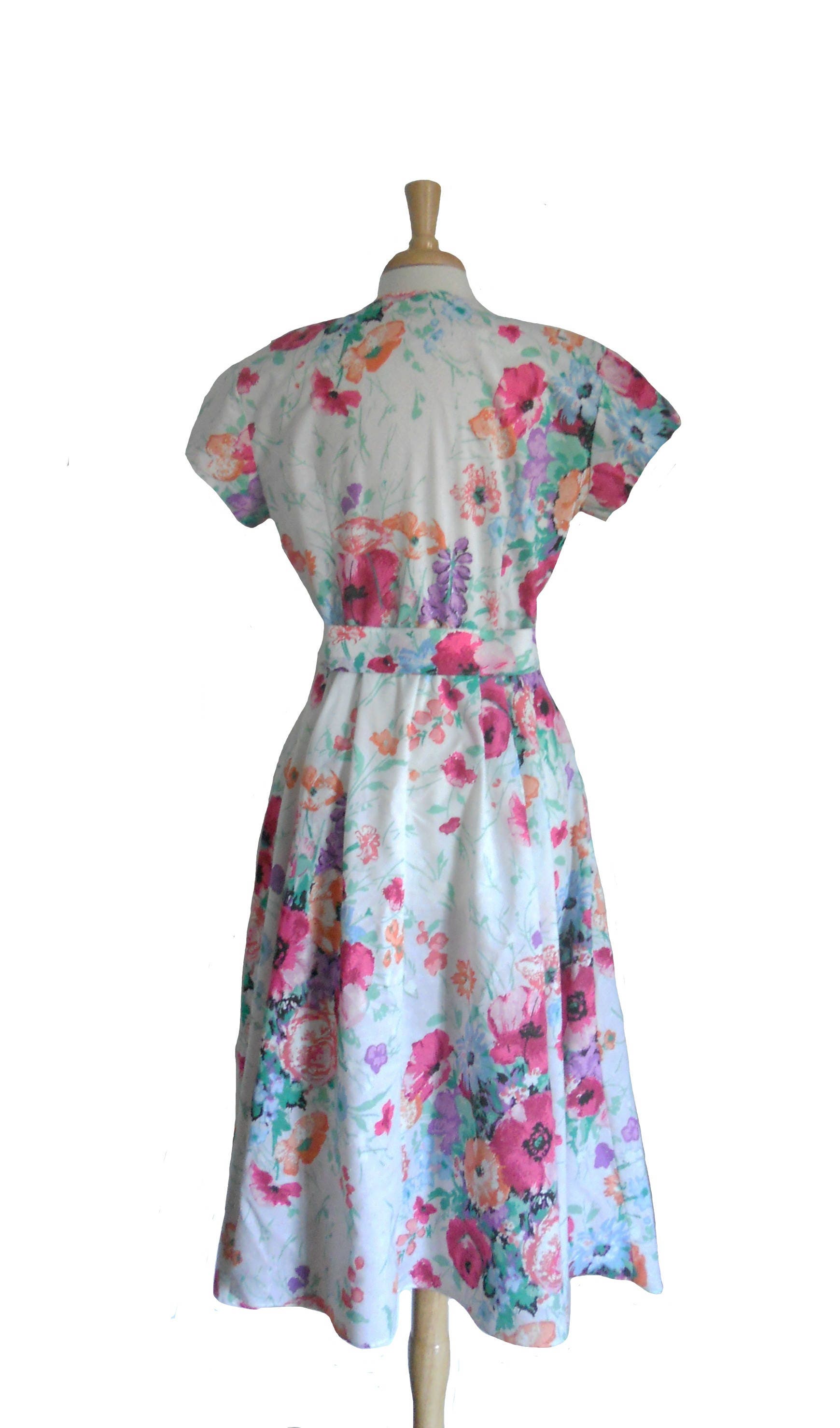 Vintage Summer Dress Floral Button Down Short Sleeve Midi - Etsy