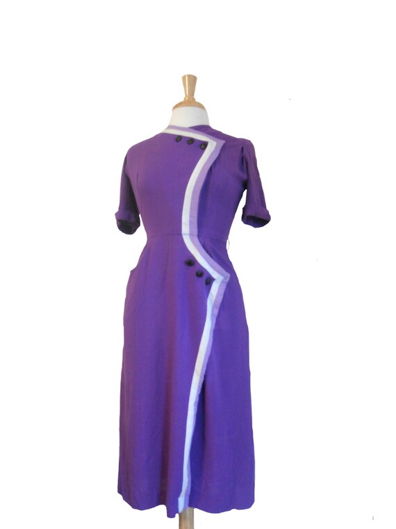 Vintage 1960s Dress Purple Wrap Design With Six B… - image 2