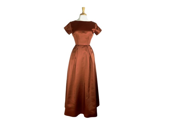 Vintage Dress 1950s Satin Copper Colored Floor Le… - image 1