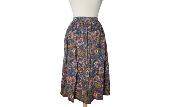 Vintage Floral Skirt Blue Green and Brown Print w… - image 1