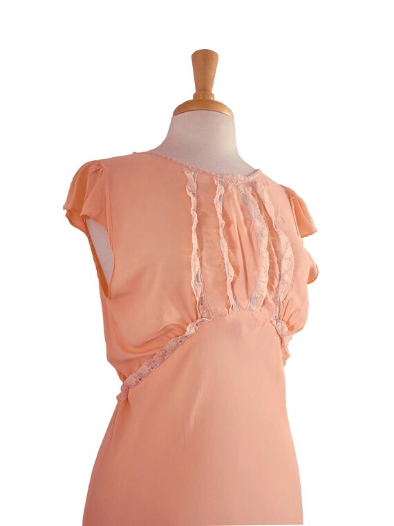 Nightgown 1930s Vintage Peach Nylon Lingerie with… - image 2