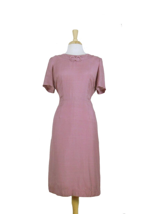 Vintage 1950s Wiggle Dress Linen Mauve Color Detailed Short | Etsy