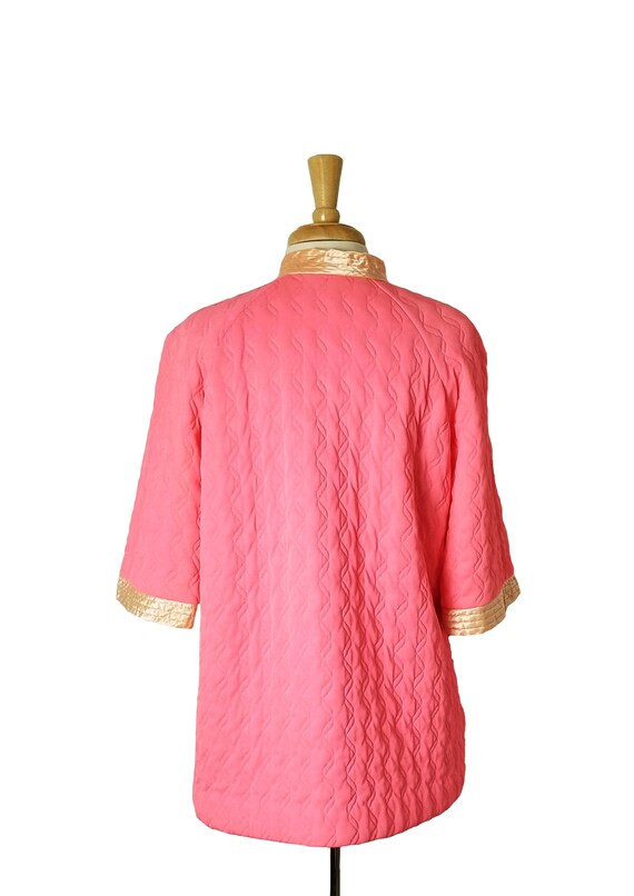 Vintage Sleepwear House Coat Neon Coral Quilted B… - image 4