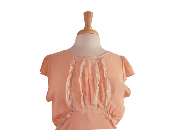 Nightgown 1930s Vintage Peach Nylon Lingerie with… - image 3