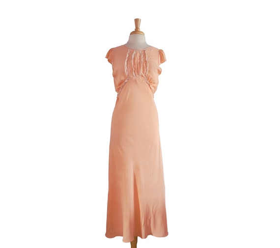 Nightgown 1930s Vintage Peach Nylon Lingerie with… - image 1