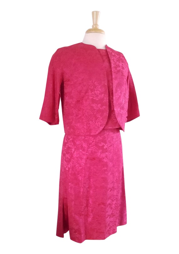 Vintage Skirt Suit Women's 1960s Bright Pink Flor… - image 2