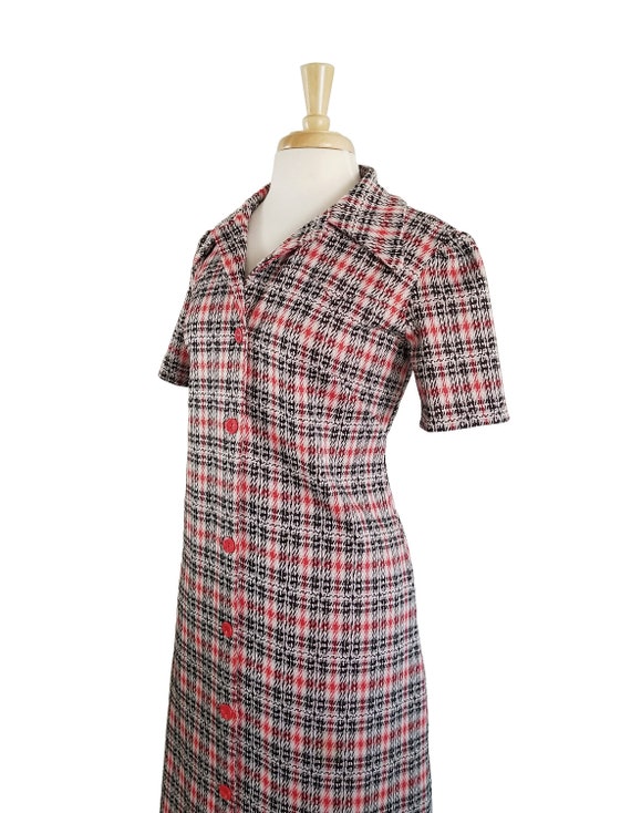 60s Dress Button Down Shirt Dress Vintage Short Sleeve Red