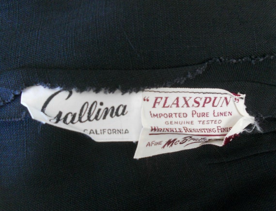 Vintage Dress Linen Black Large Button Down Desig… - image 5