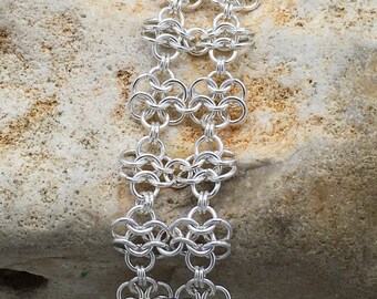 Sterling Silver Flower Chainmaille Bracelet Hallmarked
