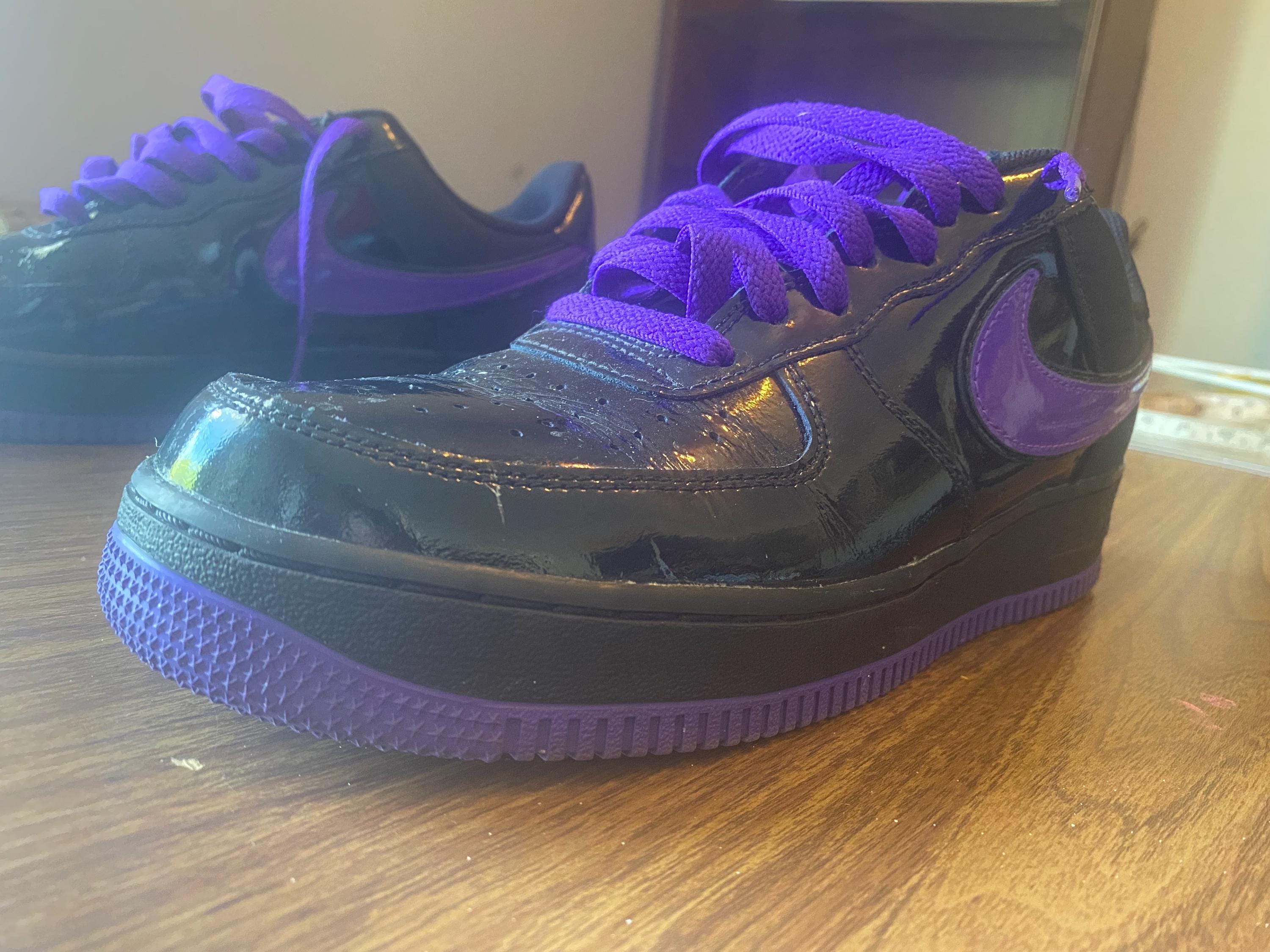 Nike Airforce One Black and Purple Patent Leather 9.5 - Etsy display picture 3