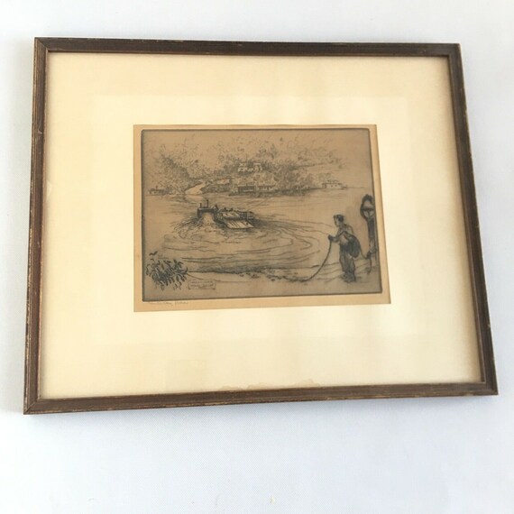 Kent Hagerman Kentucky River Ferry /'Julia/' 1959 Engraving Etching Antique Art
