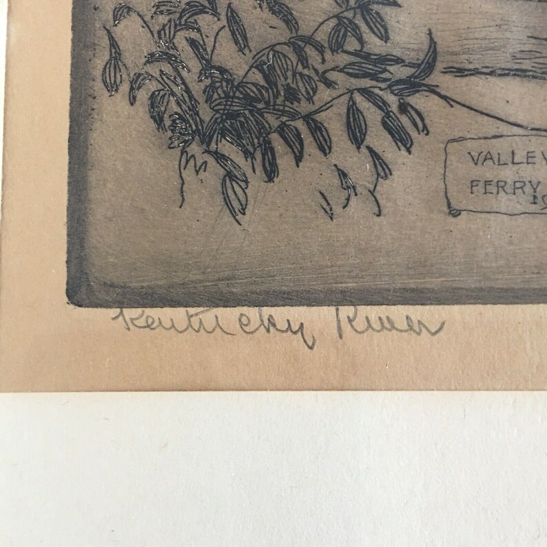 Kent Hagerman Kentucky River Ferry /'Julia/' 1959 Engraving Etching Antique Art