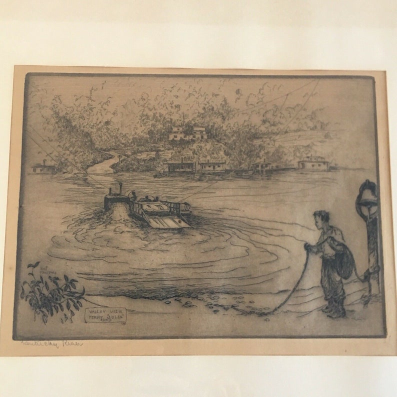 Kent Hagerman Kentucky River Ferry /'Julia/' 1959 Engraving Etching Antique Art