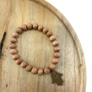 wood bead bracelet | wood beads | rosewood | Hamsa charm | yoga charm | yoga bracelet| beaded bracelet