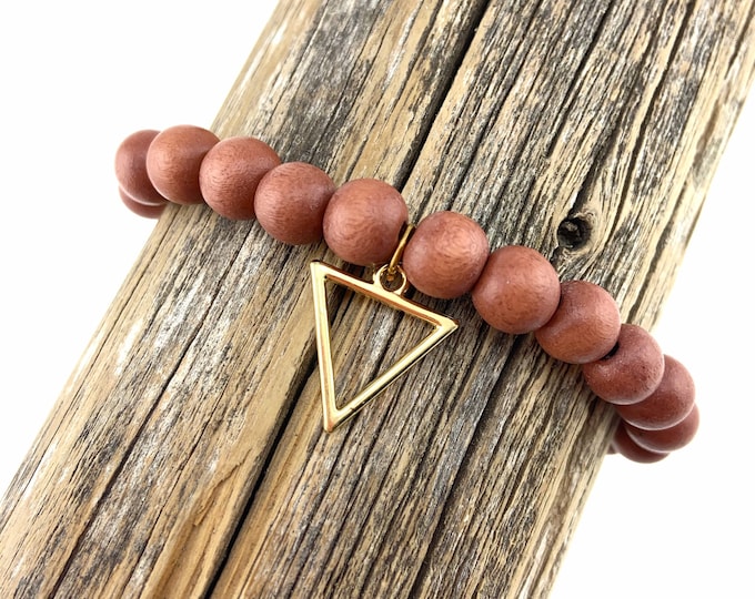 Wood Bead Bracelet with Triangle Charm
