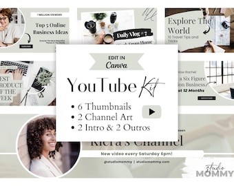 Kit de marque YouTube vert, modèle de bannière Canva (téléchargement numérique) - Studio Mommy A14
