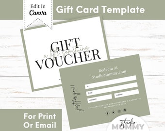 Modèle de bon d'achat vert - imprimable et modifiable (Canva) - A14 Studio Mommy