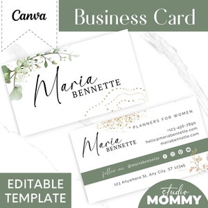 Modelo de cartão de visita - Design de cartão de visita Canva - Cartão de visita verde - Cartão de visita editável - Branding - Studio Mommy - A19