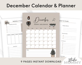 December Christmas Calendar 2022 - December Monthly Calendar Printable - Holiday Planner Template - December Calendar Printable - A21