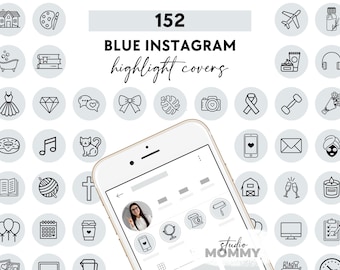 Blue Instagram Highlight Covers - 152 Story Icons (Digital Download) - A11 Studio Mommy