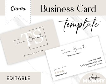 Business Card Template - Canva Business Card Design - Beige Business Card - Editable Business Card - Branding - Blogger Card - A08