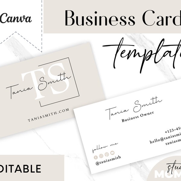 Business Card Template - Canva Business Card Design - Beige Business Card - Editable Business Card - Branding - Blogger Card - A08