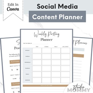 Social Media Marketing Planner - Editable Social Media Planner Template - Custom Canva Social Media Planner - Studio Mommy A11