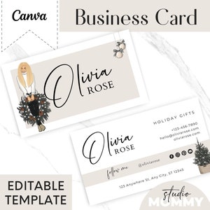 Modelo de cartão de visita de Natal - Design de cartão de visita Canva, Cartão de visita Boho, Cartão de visita editável - Cartão de marca - Studio Mommy A21