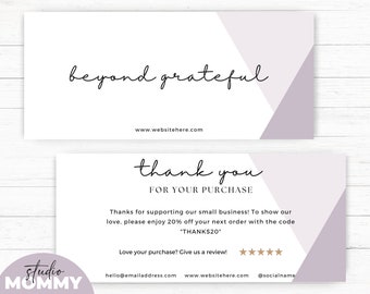Purple Thank You Cards Template, Thank You Gift, Thank You Cards Business, Purple Thank You Cards Printable, Packaging Inserts Cards, A17