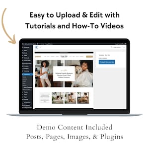 Może przedstawiać: Zrzut ekranu z komputera pokazujący interfejs kreatora stron internetowych. Strona internetowa jest dla firmy o nazwie "Dear Me" i sloganem "Helping Female Business Owners Grow Their Online Presence". Interfejs kreatora stron internetowych ma menu po lewej stronie i podgląd strony internetowej po prawej stronie.