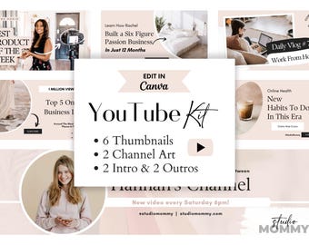 Kit de branding YouTube - bannière Canva, miniatures, introduction/résultat (téléchargement numérique) - Studio Mommy A15