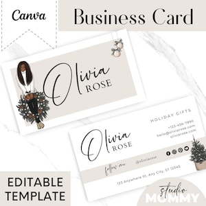 Plantilla de tarjeta de visita navideña - Diseño de tarjeta de visita Canva, tarjeta de visita Boho, tarjeta de visita editable - Tarjeta de marca - Studio Mommy A21