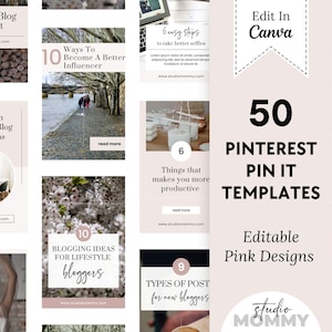 Pink Pinterest Pin Templates - Pinterest Templates Canva - Pinterest Templates Minimal Pins - Pinterest premade Canva templates - A10
