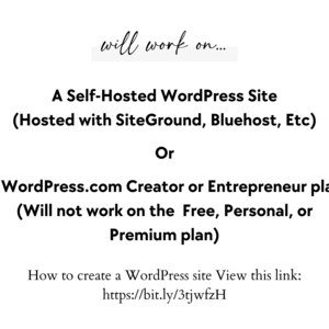 Może przedstawiać: Tekst wyjaśniający, że usługa będzie działać na samodzielnie hostowanej witrynie WordPress, hostowanej przez SiteGround, Bluehost itp., lub na planie WordPress.com Creator lub Entrepreneur. Nie będzie działać na planach Free, Personal lub Premium. Podano link do informacji o tworzeniu witryny WordPress.