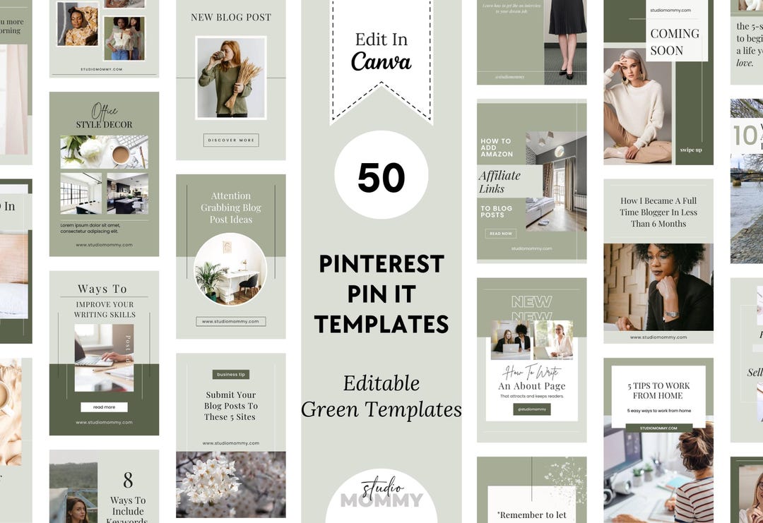 50 Green Pinterest Pin Templates - Canva Editable (digital Download ...