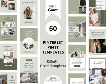 50 modèles d'épingles vertes Pinterest - éditables sur toile (téléchargement numérique) - A14 Studio Mommy