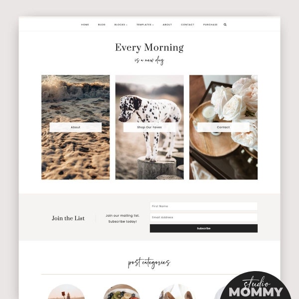 WordPress Theme - Minimal WordPress Theme, Blog Theme WordPress, Premade Templates, Website Theme, Pretty Template - Studio Mommy A10